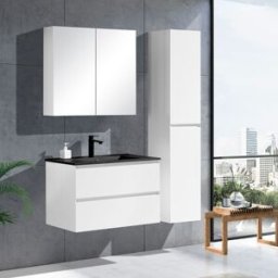 Noradesign 80 Cm Badrumsmöbel I Vit Matt M/svart Handfat