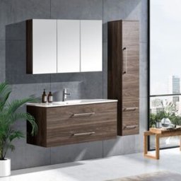 Lindadesign 120 Cm Grå Alm Badrumsmöbel Med 1 Badrumsskåp