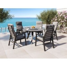 Jamaica Rund Matgrupp 135 Cm Och 5 Reclinerstolar I Antracit Aluminium