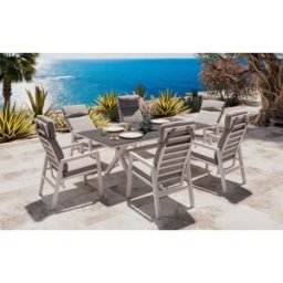 Jamaica Matgrupp - Bord 210 Cm Och 6 Reclinerstolar I Vit Aluminium