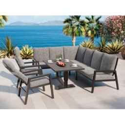 Jamaica Hörnsoffa 2c3/3c2 Med Höj- Och Sänkbart Bord 140x80 Och 2 Reclinerstolar I Antracit Aluminium