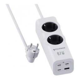 Fuj:tech 6-Delad 67w Gan Förlängningssladd Med 4 Usb-Portar, 2 M, Vit