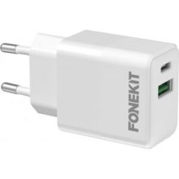 FoneKit Double 20w-Laddare, Usb-C + Usb-A, Vit