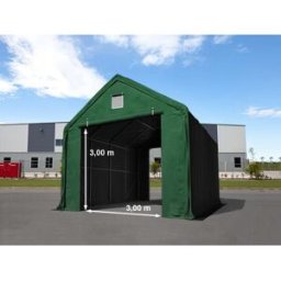 TOOLPORT 4 x 8 m tälthall - 3,0 m sidohöjd med 3,0x3,0 m port, PRIMEtex mörkgrön, inkl. hållfasthet (underlag: betong) - (48839)