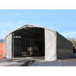 TOOLPORT 6 x 24 m tälthall - 2,6 m sidohöjd med 4,1x2,9 m port, PRIMEtex grå, inkl. hållfasthet (underlag: jord) - (49444)