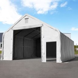 TOOLPORT 10 x 20 m tälthall - 3,0 m sidohöjd med 4,0x4,0 m port, PRIMEtex grå, inkl. hållfasthet (underlag: jord) - (48691)