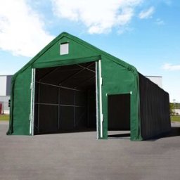 TOOLPORT 10 x 20 m tälthall - 3,0 m sidohöjd med 4,0x4,0 m port, PRIMEtex mörkgrön, inkl. hållfasthet (underlag: betong) - (49675)