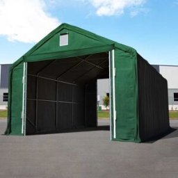 TOOLPORT 6 x 8 m tälthall - 3,0 m sidohöjd med 4,0x2,9 m port, PRIMEtex mörkgrön, inkl. hållfasthet (underlag: jord) - (48671)
