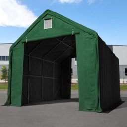 TOOLPORT 5 x 10 m tälthall - 3,0 m sidohöjd med 3,0x3,4 m port, PRIMEtex mörkgrön, inkl. hållfasthet (underlag: betong) - (48843)