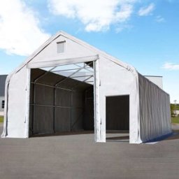 TOOLPORT 8 x 12 m tälthall - 3,0 m sidohöjd med 4,0x3,4 m port och takfönster, PRIMEtex grå, inkl. hållfasthet (underlag: jord) - (49836)