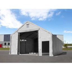 TOOLPORT 8 x 12 m tälthall - 3,0 m sidohöjd med 4,0x3,4 m port, PRIMEtex grå, inkl. hållfasthet (underlag: betong) - (48854)