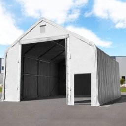 TOOLPORT 8 x 8 m tälthall - 4,0 m sidohöjd med 4,0x4,4 m port, PRIMEtex grå, inkl. hållfasthet (underlag: jord) - (48678)