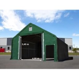 TOOLPORT 8 x 12 m tälthall - 3,0 m sidohöjd med 4,0x3,4 m port, PRIMEtex mörkgrön, inkl. hållfasthet (underlag: betong) - (48853)