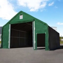 TOOLPORT 8 x 8 m tälthall - 3,0 m sidohöjd med 4,0x3,4 m port, PRIMEtex mörkgrön, inkl. hållfasthet (underlag: jord) - (48676)