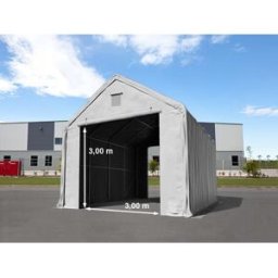 TOOLPORT 4 x 8 m tälthall - 3,0 m sidohöjd med 3,0x3,0 m port, PRIMEtex grå, inkl. hållfasthet (underlag: betong) - (48840)