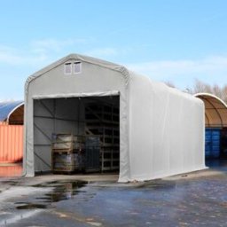 TOOLPORT 5 x 30 m tälthall - 4,0 m sidohöjd med 4,1x3,5 m port, PRIMEtex grå, inkl. hållfasthet (underlag: betong) - (49410)