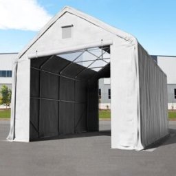 TOOLPORT 4 x 8 m tälthall - 3,0 m sidohöjd med 3,0x3,0 m port och takfönster, PRIMEtex grå, inkl. hållfasthet (underlag: jord) - (49830)