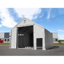 TOOLPORT 8 x 12 m tälthall - 4,0 m sidohöjd med 4,0x4,4 m port, PRIMEtex grå, inkl. hållfasthet (underlag: betong) - (48855)