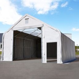 TOOLPORT 10 x 20 m tälthall - 3,0 m sidohöjd med 4,0x4,0 m port och takfönster, PRIMEtex grå, inkl. hållfasthet (underlag: jord) - (49838)