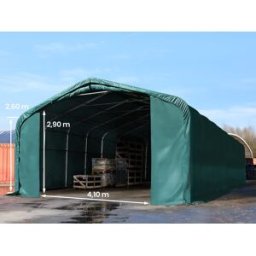 TOOLPORT 6 x 24 m tälthall - 2,6 m sidohöjd med 4,1x2,9 m port, PRIMEtex mörkgrön, utan hållfasthet säkerhetspaket - (49520)