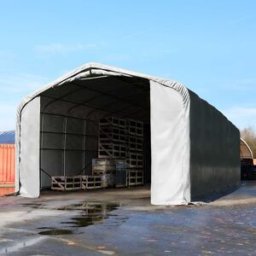 TOOLPORT 6 x 24 m tälthall - 4,0 m sidohöjd med 4,1x4,0 m port, PRIMEtex grå, inkl. hållfasthet (underlag: jord) - (49456)