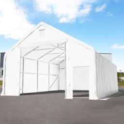 TOOLPORT 8 x 20 m tälthall - 3,0 m sidohöjd med 4,0x3,4 m port, PRIMEtex vit, inkl. hållfasthet (underlag: jord) - (48685)