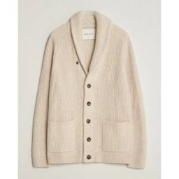 Gant Wool Ribbed Shawl Collar Cardigan Light Beige