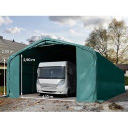 TOOLPORT Garagetält 6x36 m - 2,6 m sidohöjd med 4,1x2,9 m port, PVC 850, mörkgrön, inkl. hållfasthet (underlag: jord) - (99440)