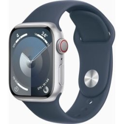 Apple Watch Series 9 aluminium 41 mm (2023) GPS Silver Sportarmband Stormblå M/L