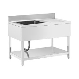 Diskbänk - 1 diskho - Rostfritt stål - 120 x 70 cm - Royal Catering
