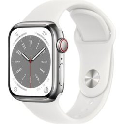 Apple Watch Series 8 rostfritt stål 41 mm (2022) GPS + Cellular silver vitt sportarmband