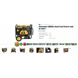 Champion 2800w Dual Fuel Elverk med el-start CPG3500E2