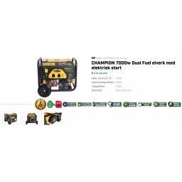Champion 7000w Dual Fuel elverk med elektrisk start CPG7500E2