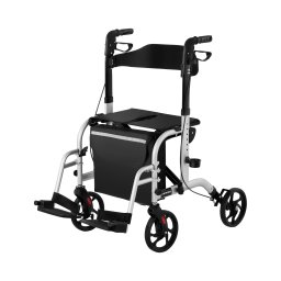 Rullator - Transportrullstol - 2-in-1 - Silver - 120 kg