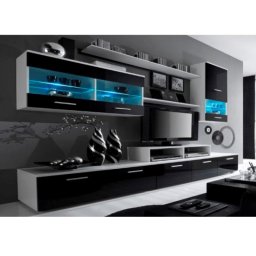 Kondela Obývacia stena, 250cm, biela, čierna, LEO