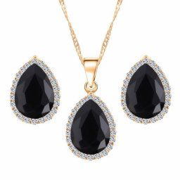 Vykladaný set náušnice a náhrdelník Gold Diamond - čierny