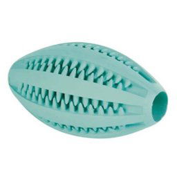 LES FILOUS Rugby lopta z gumy na čistenie zubov 11cm s mätou modrá