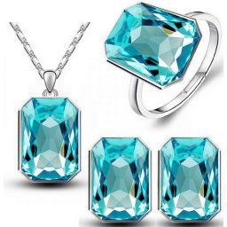 Austrian Crystal SW set Square - strieborný modrý