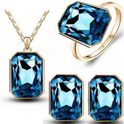 Austrian Crystal SW set Square - zlatý tmavomodrý