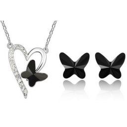Austrian Crystal SW set motýľ srdce čierny