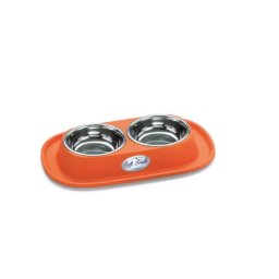 COBBYS PET Soft Touch INOX Double 31x20x3,5cm držiak z gumy s nerezovou dvojmiskou 0,46l