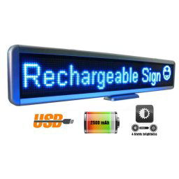 Prenosný LED panel s bežiacim textom 56 cm x 11 cm - modrý