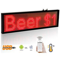 Textové led reklamné panely s WIFI - červený 34cm x 9,6cm