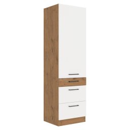 Kondela Vysoká skrinka, 60cm, biely lesk, dub lancelot, VEGA 60 DKS-210 3S 1F