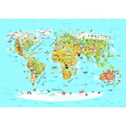 AG Design Fototapeta detská FTNS 2441 Mapa sveta pre deti, vliesová , 360x270 cm - 4 dielna