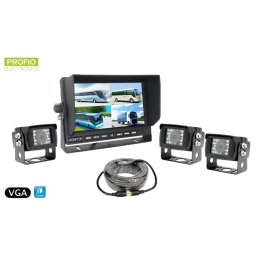 VGA set na parkovanie - 7" LCD monitor + 3x vodeodolná cúvacia kamera s uhlom 150°