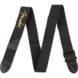 Pás na gitaru, čierny so žltým logom Fender