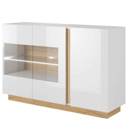 Kondela Komoda, 138cm, 3 dverová, biela, dub grandson, CITY SKLO