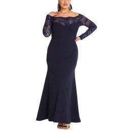 Plus size šaty s čipkou - modré
