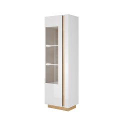 Kondela Vysoká vitrína, 60cm, biela, dub grandson, biely lesk, CITY 60